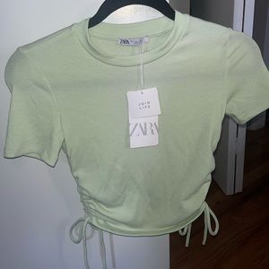 Brand New Light Lime Green Zara Scrunch Tee